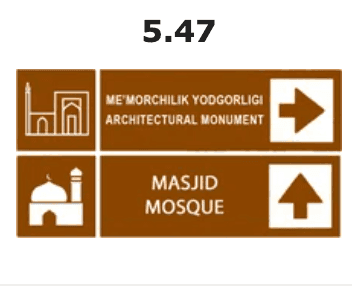 Turizm obyektlari yoʻnalish koʻrsatgichi yo'l belgisi