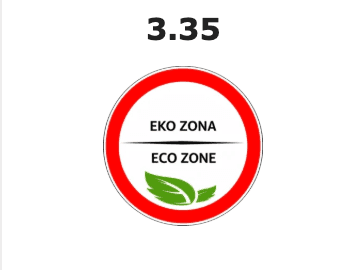 Ekologik zona hududida «o'rta» va «zararli» ekologik toifalarga ega avtotransport vositalari harakatlanishi taqiqlangan yo'l belgisi